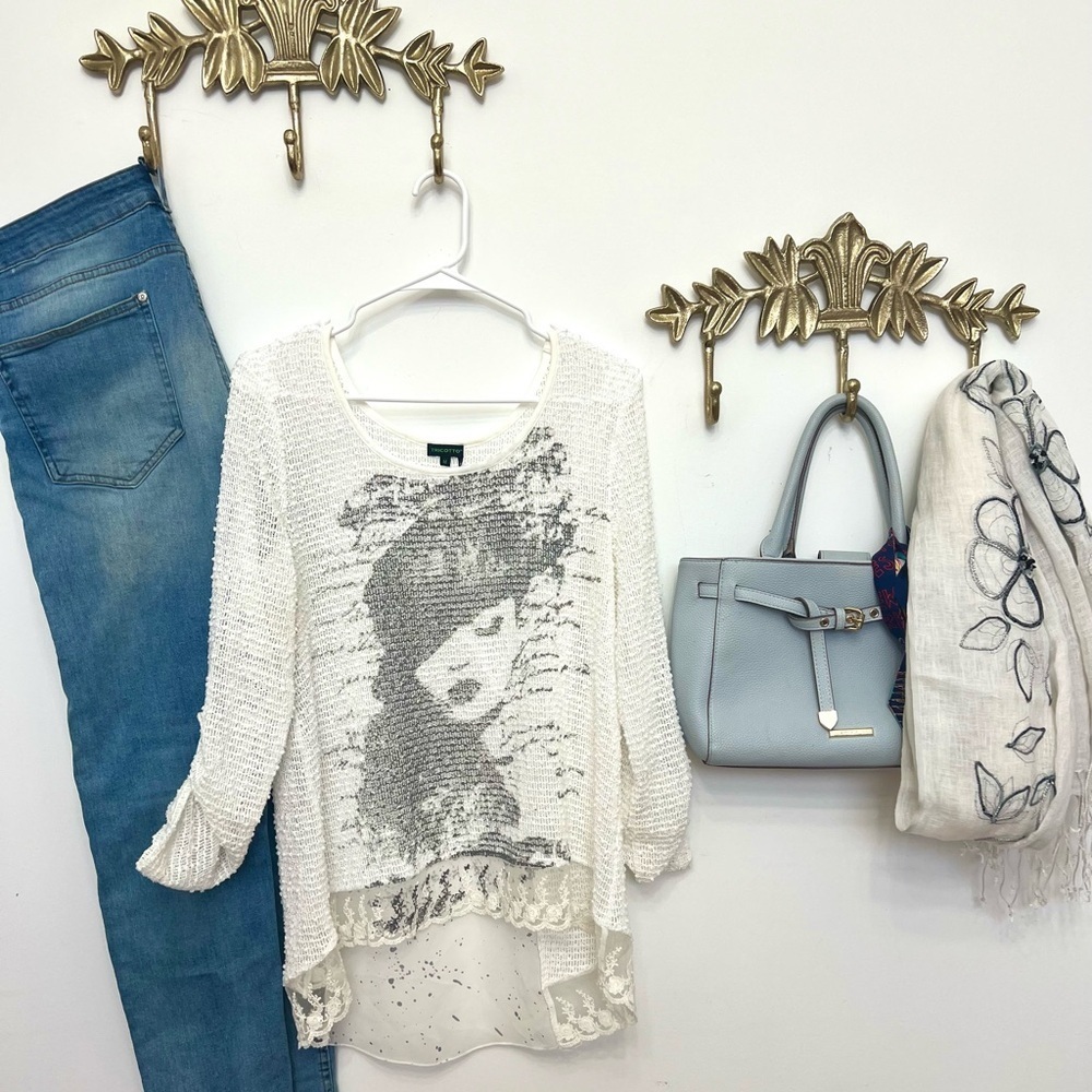 Artisan lace print fusion tunic M ptp 20”